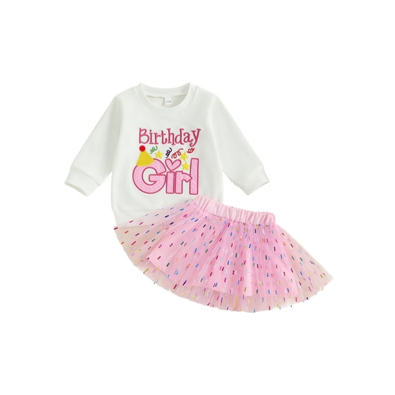 Cjfdfy Toddler Baby Girl Birthday Outfits Little Girls Spring Fall Winter Birthday Clothes 6 12 18 24 Months 2 3 4 5 6 Years Long Sleeve Letter Embroidery Sweatshirt Tops and Tutu Skirt Set