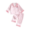 thumbnail image 1 of Cjfdfy Toddler Baby Girl Boy Christmas Satin Pajamas Tree Santa Claus Print Long Sleeve Ruffle Trim striped Shirt Pants Kids Baby Cute My First Christmas Holiday Sleepwear 1-6Y, 1 of 9