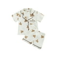 thumbnail image 1 of Cjfdfy Toddler Baby Girl Boy Cotton Blend Pajamas Set Kids Girls Boys PJS Set Sleepwear Summer Fall Clothes Bear Printed Short Sleeve Button Down Shirt with Shorts Set Loungewear Homewear 1-6Y, 1 of 8