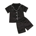 thumbnail image 1 of Cjfdfy Toddler Baby Girl Boy Silk Stain Pajamas Set Kids Girls Boys PJS Set Sleepwear Summer Fall Clothes Solid Short Sleeve Button Down Shirt with Shorts Set Loungewear Homewear 1-7Y, 1 of 8