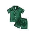 thumbnail image 1 of Cjfdfy Toddler Baby Girl Boy Silk Stain Pajamas Set Kids Girls Boys PJS Set Sleepwear Summer Fall Clothes Solid Short Sleeve Button Down Shirt with Shorts Set Loungewear Homewear 1-7Y, 1 of 9