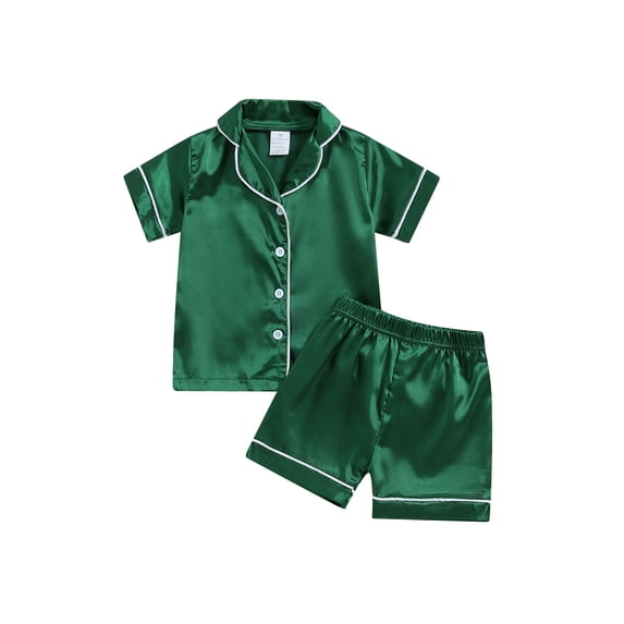 Cjfdfy Toddler Baby Girl Boy Silk Stain Pajamas Set Kids Girls Boys PJS Set Sleepwear Summer Fall Clothes Solid Short Sleeve Button Down Shirt with Shorts Set Loungewear Homewear 1-7Y