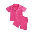 thumbnail image 1 of Cjfdfy Toddler Baby Girl Boy Silk Stain Pajamas Set Kids Girls Boys PJS Set Sleepwear Summer Fall Clothes Solid Short Sleeve Button Down Shirt with Shorts Set Loungewear Homewear 1-7Y, 1 of 8