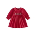 thumbnail image 1 of Cjfdfy Toddler Baby Girl Christmas Dress Embroidery Corduroy Smocked Collar Long Sleeve a-line Dresses Little Baby Cute My First Christmas Fall Winter Outfits 6M-4Y ﻿, 1 of 9