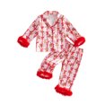 thumbnail image 1 of Cjfdfy Toddler Baby Girl Christmas Pajama Set Clothes Candy Cane Gingerbread Man Print Furry Trim Long Sleeve Tops Pants Infant Cute Santa Claus Button Sleepwear Fall Winter Outfit, 1 of 7