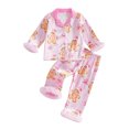 thumbnail image 1 of Cjfdfy Toddler Baby Girl Christmas Satin Pajamas Set Gingerbread Man Print Long Sleeve Fuzzy Trim Button Up Tops And Pants Kids Girl Cute My First Christmas Loungewear 1-7Y, 1 of 9