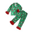 thumbnail image 1 of Cjfdfy Toddler Baby Girl Christmas Silk Stain Pajamas Set Kids Girl PJS Set Sleepwear Spring Fall Winter Clothes Candy Cane Long Sleeve Button Down Shirt with Long Pants Set Loungewear Homewear 1-7Y, 1 of 9