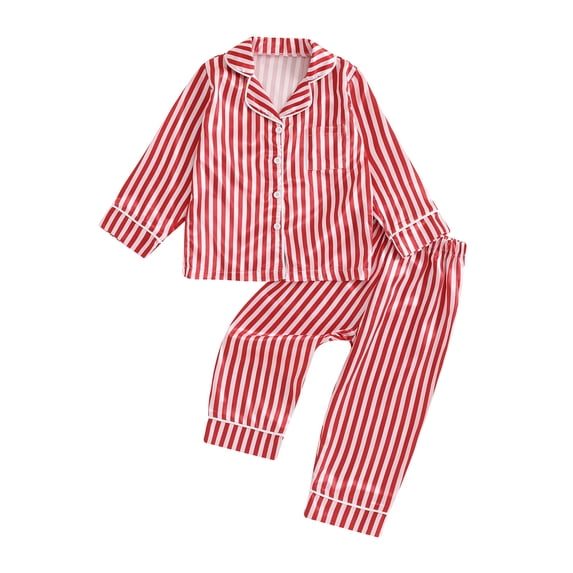 Cjfdfy Toddler Baby Girl Boy Christmas Silk Stain Pajamas Set Kids Girls PJS Set Sleepwear Fall Winter Clothes Santa Tree Bow Print Long Sleeve Button Down Shirt with Long Pants Set Loungewear 1-5Y