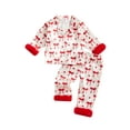 thumbnail image 1 of Cjfdfy Toddler Baby Girl Christmas Valentines Day Silk Stain Pajamas Set Kids Girl PJS Set Sleepwear Spring Fall Winter Clothes Bow Long Sleeve Button Down Shirt with Long Pants Set Loungewear 1-7Y, 1 of 9
