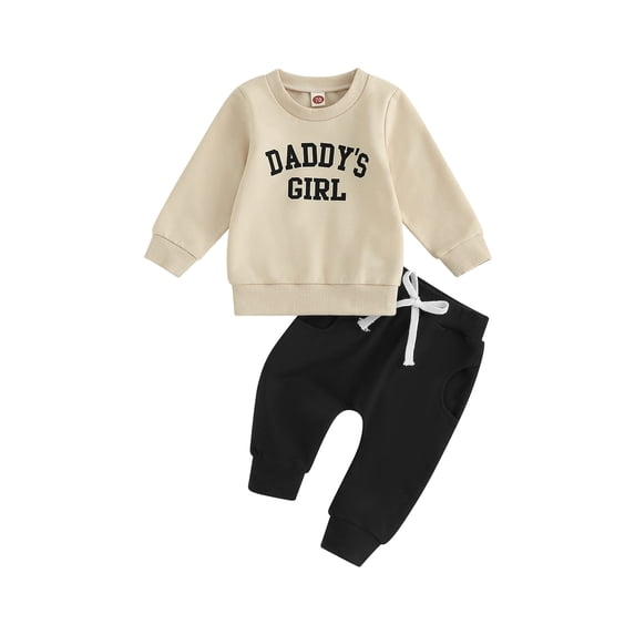 Cjfdfy Toddler Baby Girl Daddy's Girl Outfit Newborn Baby Girls Fall Winter Clothes Letters Print Long Sleeve Crewneck Sweatshirt with Elastic Waist Jogger Pants Set