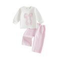 thumbnail image 1 of Cjfdfy Toddler Baby Girl Fall Outfit Pink Plaid Bow Embroidery Long Sleeve Tops Sweatshirt And Plaid Elastic Pants Cute Little Girl Fall Winter Outfit 6M-4Y, 1 of 9