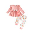 thumbnail image 1 of Cjfdfy Toddler Baby Girl Fall Winter Outfit Cute Floral  Bow Long Sleeve Tops And Pants Two-piece Set Infant Outfit Long Sleeve Ribbed Tops And Stretch Pants, 1 of 9