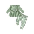 thumbnail image 1 of Cjfdfy Toddler Baby Girl Fall Winter Outfit Cute Floral  Bow Long Sleeve Tops And Pants Two-piece Set Infant Outfit Long Sleeve Ribbed Tops And Stretch Pants, 1 of 8