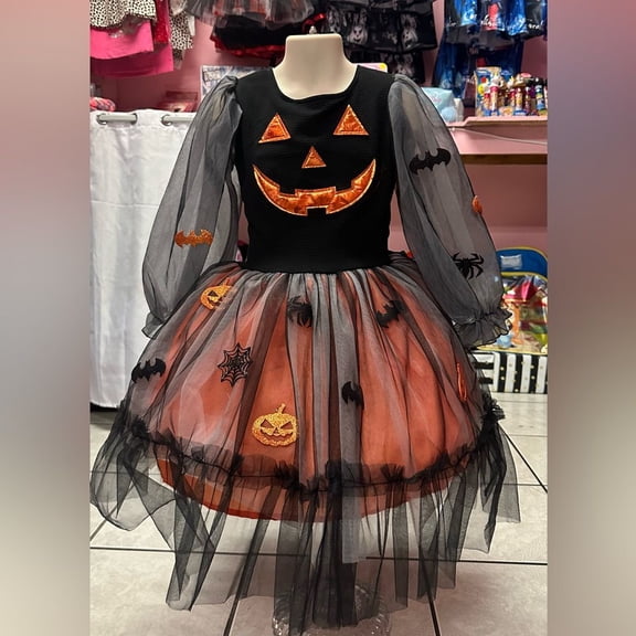 Cjfdfy Toddler Baby Girl Halloween Outfit Witch Costume Tutu Dress Ghost Tutu Dress Costumes Outfit Puff Sleeve Mesh Tulle Dress
