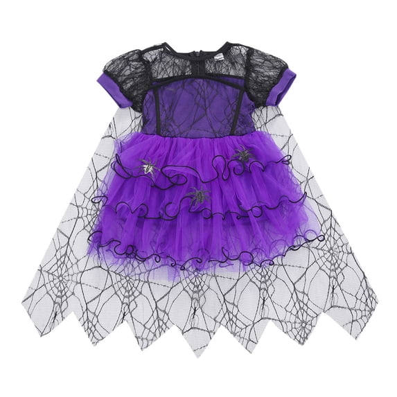 Cjfdfy Toddler Baby Girl Halloween Outfit Witch Costume Tutu Dress Ghost Spider Tutu Dress Costumes Outfit Puff Sleeve Mesh Tulle Dress with Lace Cape