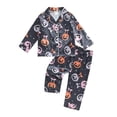 thumbnail image 1 of Cjfdfy Toddler Baby Girl Boy Halloween Silk Stain Pajamas Set Kids Girls PJS Set Sleepwear Fall Winter Clothes Pumpkin Bow Print Long Sleeve Button Down Shirt with Long Pants Set Loungewear 1-10Y, 1 of 9