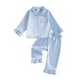 thumbnail image 1 of Cjfdfy Toddler Baby Girl Satin Pajamas Set Solid Color Ruffled Trim Button Down Long Sleeve Tops And Pants Little Baby Cute Soft Satin Loungewear 1-6Y, 1 of 9