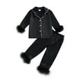 thumbnail image 1 of Cjfdfy Toddler Baby Girl Silk Satin Pajamas Set PJS Sleepwear Spring Fall Winter Clothes Fuzzy Trim Long Sleeve Button Down Shirt Tops Long Pants 2 Piece Loungewear Set Homewear, 1 of 9