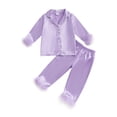thumbnail image 1 of Cjfdfy Toddler Baby Girl Silk Satin Pajamas Set PJS Sleepwear Spring Fall Winter Clothes Fuzzy Trim Long Sleeve Button Down Shirt Tops Long Pants 2 Piece Loungewear Set Homewear, 1 of 9