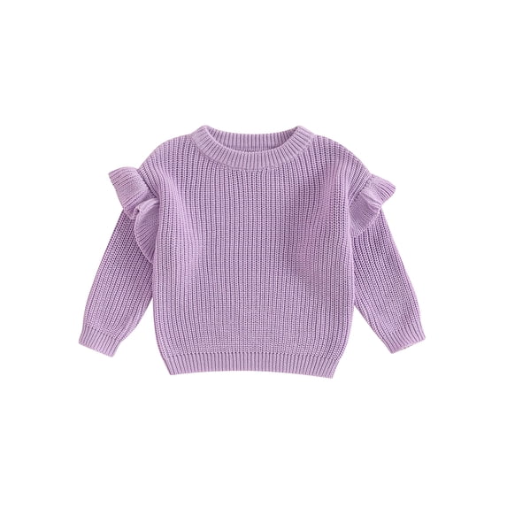 Cjfdfy Toddler Baby Girl Spring Fall Winter Clothes Chunky Knitted Sweaters Newborn Infant Ruffled Long Sleeve Solid Color Warm Jumper Pullover Knitwear Tops