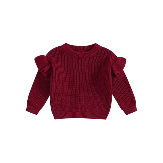 Cjfdfy Toddler Baby Girl Spring Fall Winter Clothes Chunky Knitted Sweaters Newborn Infant Ruffled Long Sleeve Solid Color Warm Jumper Pullover Knitwear Tops