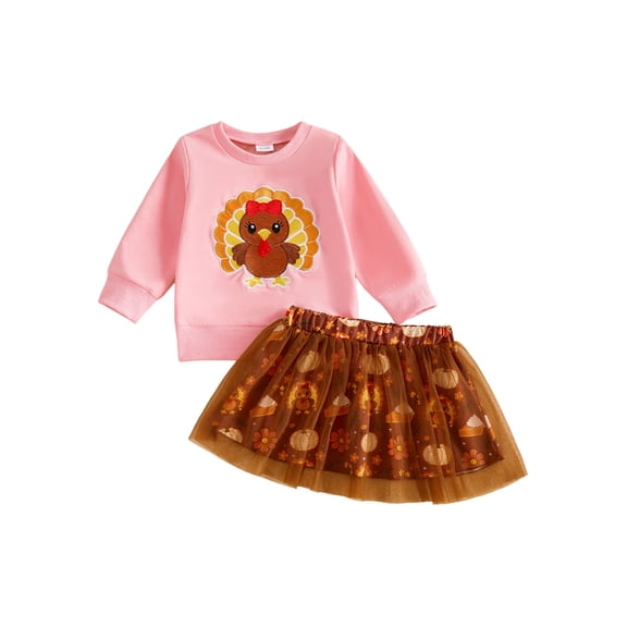 Cjfdfy Toddler Baby Girl Thanksgiving Fall Outfit Thanksgiving Turkey Long Sleeve Sweatshirt and Print Tulle Skirt Little Baby Cute My First Thanksgiving Fall Winter Clothes 6M-4Y