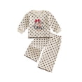 thumbnail image 1 of Cjfdfy Toddler Baby Girl Thanksgiving Outfit Little Turkey Embroidery Long Sleeve Dot Waffle Knit Tops Pants Set Little Baby Cute My First Thanksgiving Fall Winter Outfit, 1 of 9