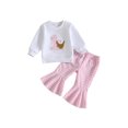thumbnail image 1 of Cjfdfy Toddler Baby Girls Birthday Outfits First Birthday 1 Chick Embroidery Sweatshirt And Plaid Bell Bottoms Flare Pants Cute One Year Old Birthday Fall Winter Clothes, 1 of 9