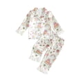 thumbnail image 1 of Cjfdfy Toddler Baby Girls Birthday Pajamas Outfits Goose Bow Cake Print Lapel Long Sleeve Lace Trim Tops And Pants Set Cute My Birthday Party Fall Winter Sleepwear 1-7Y, 1 of 9
