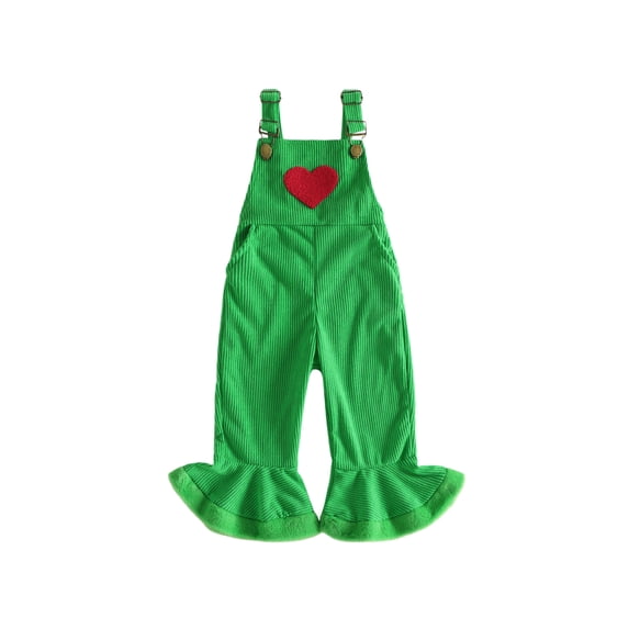 Cjfdfy Toddler Baby Girls Christmas Overalls Outfit Merry Christmas Embroidery Sleeveless Bell Bottom Romper Kids Cute My First Christmas Fall Winter Outfit 6M-4Y