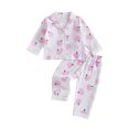thumbnail image 1 of Cjfdfy Toddler Baby Girls Halloween Pajama Set Pumpkin Bow Print Button Down Long Sleeve Tops And Pants Infant Cute My First Halloween Holiday Sleepwear 1-6Y, 1 of 9