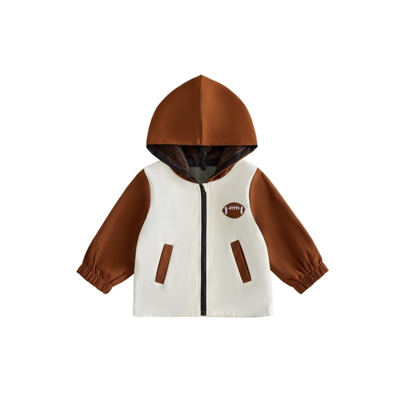 Cjfdfy Toddler Baby Grils Boys Fall Jacket Long Sleeve Football Embroidery Windbreaker Jackets Casual Rugby Zip-up Color Blocking Outerwear Fall Winter Clothes