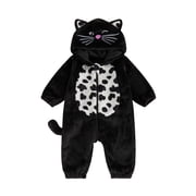 Cjfdfy Toddler Baby Halloween Fall Romper, Infant Black Cat Costume, Zip Front Hooded Long Sleeve Jumpsuit for Daily Life and Halloween Cute Fall Romper Halloween Clothes 3M-3T for Boys Girls