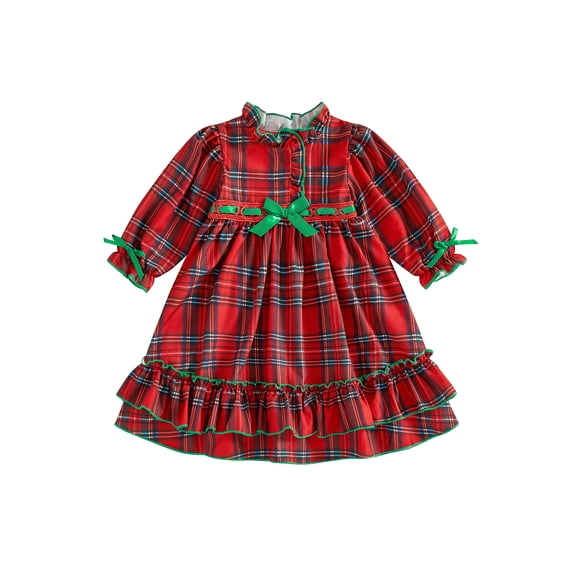 Cjfdfy Toddler Little Girls Christmas Nightgowns Outfit Holiday Plaid Dress With Red Ribbon Bow Ruffle Long Sleeve Pajamas Cute Kids Christmas Fall Winter Outfit