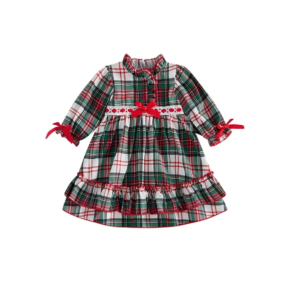 Cjfdfy Toddler Little Girls Christmas Nightgowns Outfit Holiday Plaid Dress With Red Ribbon Bow Ruffle Long Sleeve Pajamas Cute Kids Christmas Fall Winter Outfit