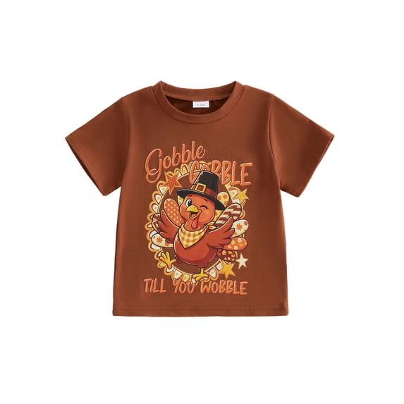Cjfdfy Toddler baby Boy Girl Thanksgiving T-Shirt Clothes Summer Letter Turkey Print Short Sleeve Tops cute Gobble Till You Wobble Turkey Top Thanksgiving Holiday Tee 1-6T 