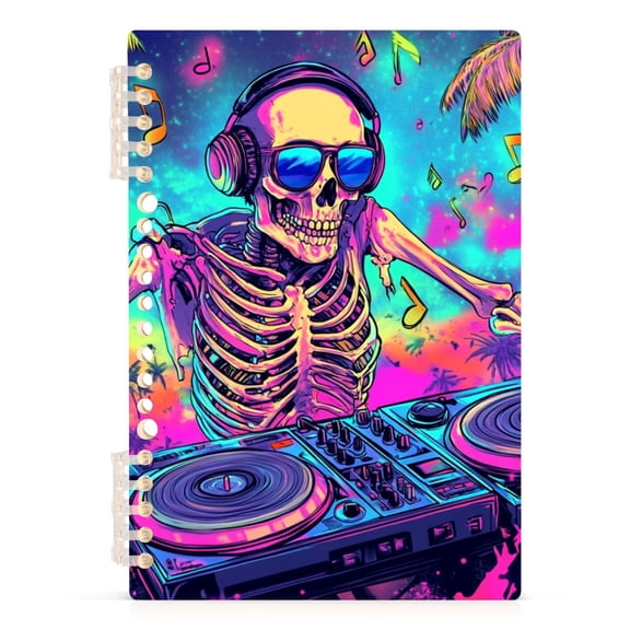 Ckdifva A Skeleton Play Music A5 Ring Binder Notebook Journey Note Diary College Ruled Study 60 Pages