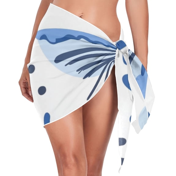 Ckdifva Abstract Blue Shapes Doodles Beach Cover Up for Women Swimsuit Coverups Bikini Wrap Short Skirt