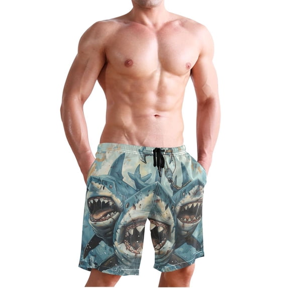 Ckdifva Anchors Sharks Men's Board Shorts Swim Trunks Drawstring Summer Beach Golf Shorts Quick Dry with Pockets