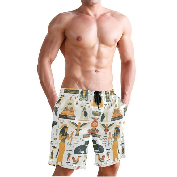 Ckdifva Ancient Egyptian Men's Board Shorts Swim Trunks Drawstring Summer Beach Golf Shorts Quick Dry with Pockets