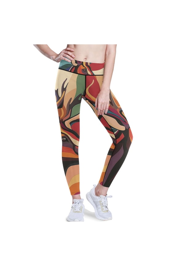 Antler Head Colorful Yoga Pants with Pockets for Women Workout Athletic Yoga Leggings