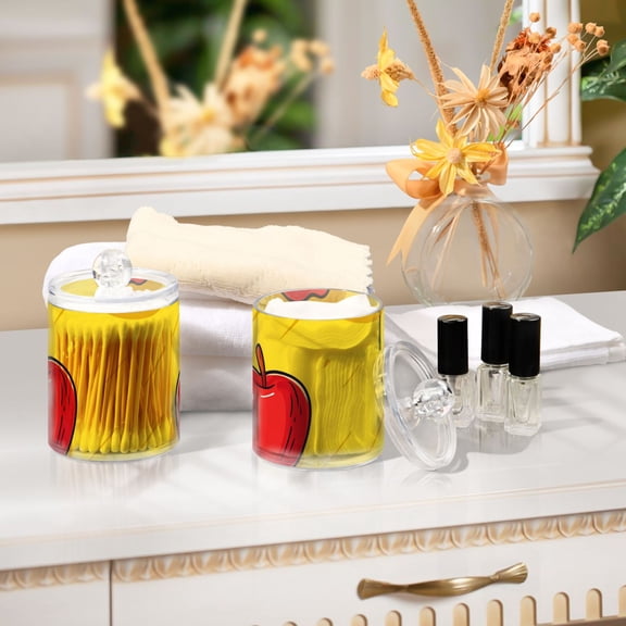 Ckdifva Apples in Yellow Storage Jar with Lid Acrylic Organization Storage Containers Set of 4