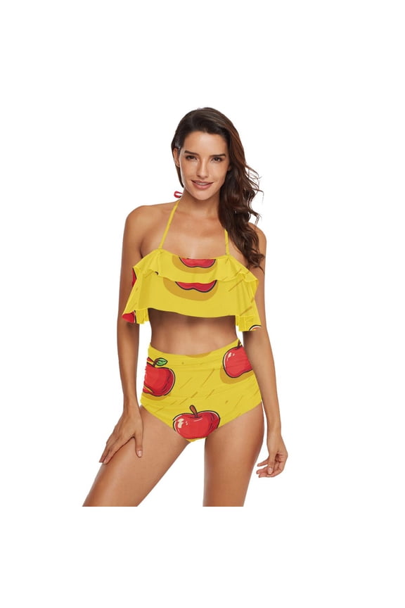 Apples in Yellow Womens High Waisted Bikini Set Two Piece Swimsuit Bathing Suits