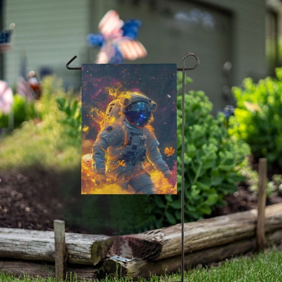 Ckdifva Astronauts in Space Garden Flag 12 x 18 Inch Vertical Double Sided for Yard Lawn Outdoor Outside