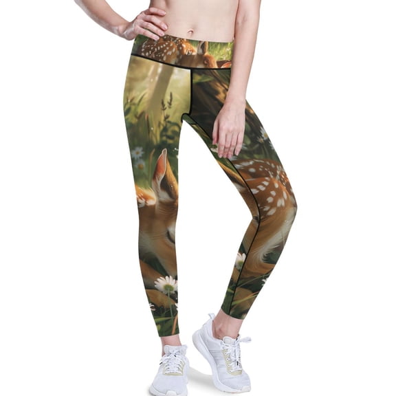 Ckdifva Baby Deer Yoga Pants with Pockets for Women Workout Athletic Yoga Leggings