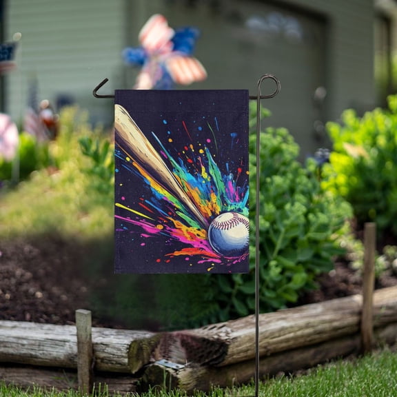 Ckdifva Baseball Bat Colorful Garden Flag 12 x 18 Inch Vertical Double Sided for Yard Lawn Outdoor Outside
