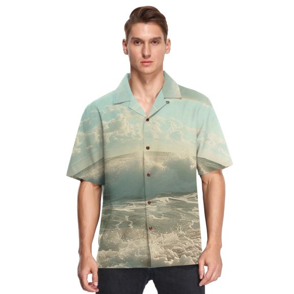 Ckdifva Beach Ocean Sky Mens Button Down Short Sleeve Shirt Casual Shirts Beach Hawaiian Shirts