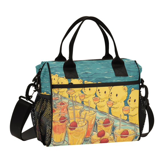Ckdifva Bears Enjoy Drink Cooler Bag Cooler Cooling Tote Lunch Bag Lunch Box Front Pocket with Shoulder Strap