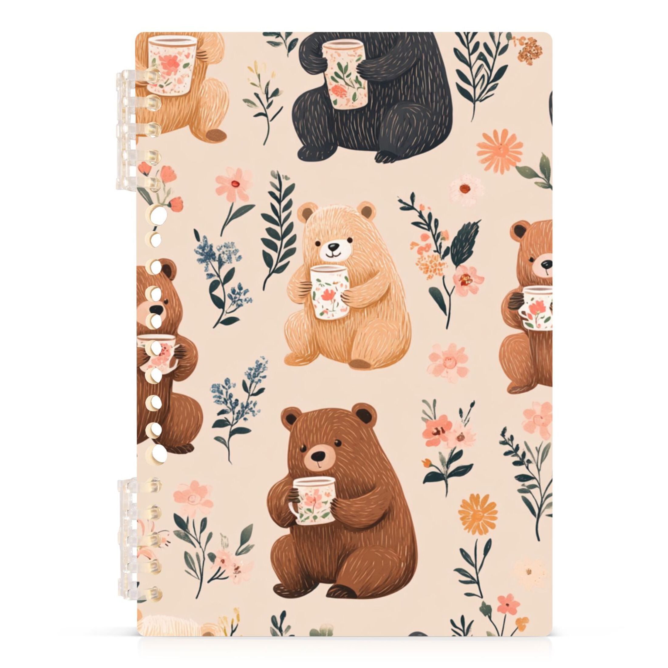 Ckdifva Bears Flowers Leaves Cups A5 Ring Binder Notebook Journey Note ...