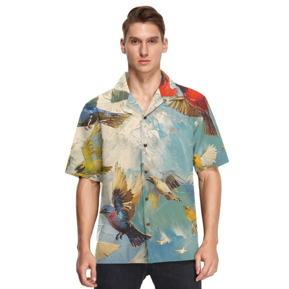 Ckdifva Bird Flock Mens Button Down Short Sleeve Shirt Casual Shirts Beach Hawaiian Shirts